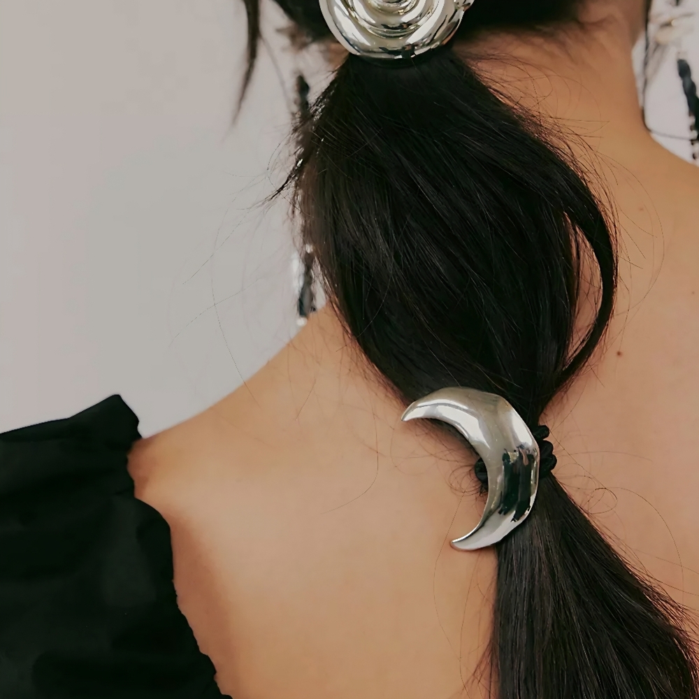 Free People Crescent Moon Pony Holder Hair Tie Accessories Silver Tone - Picture 6 of 7